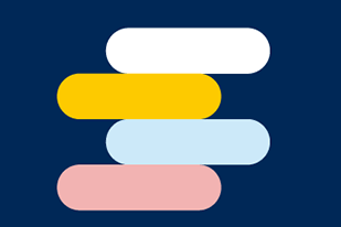 Illustration with four horizontal, rounded bars in white, yellow, light blue and pink on a dark blue background.