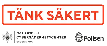Tänk säkert med nationellt cybersäkerhetscenters och polisen logotyper.